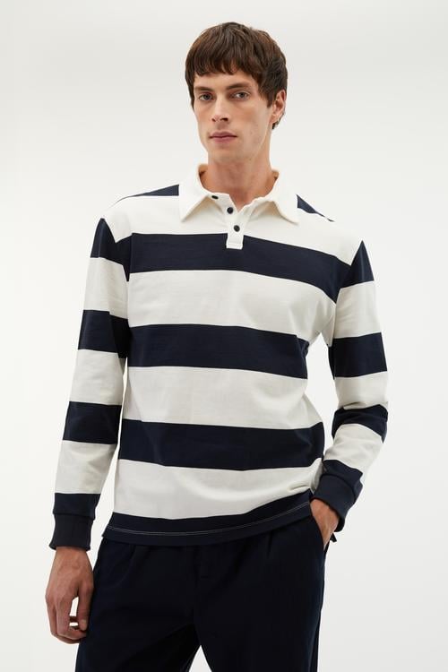 POLO YAKA ÇİZGİLİ SWEATSHIRT