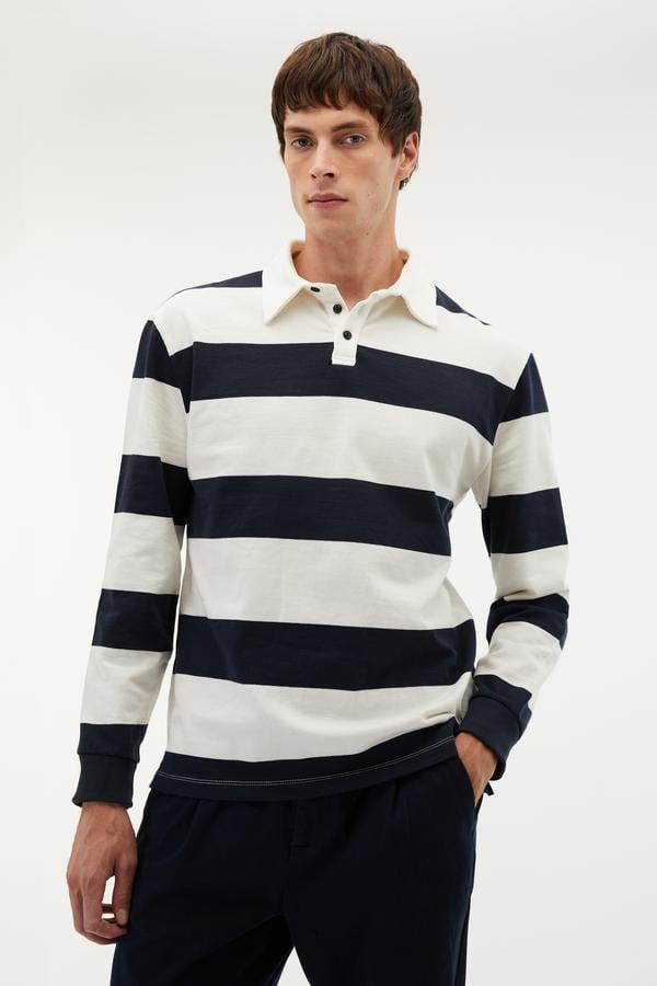 POLO YAKA ÇİZGİLİ SWEATSHIRT