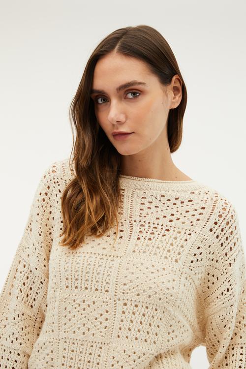  BİSİKLET YAKA AJURLU KAZAK