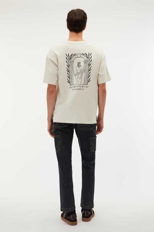  BASKILI BİSİKLET YAKA OVERSIZE T-SHIRT