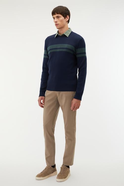 BLOKLU BİSİKLET YAKA KAZAK