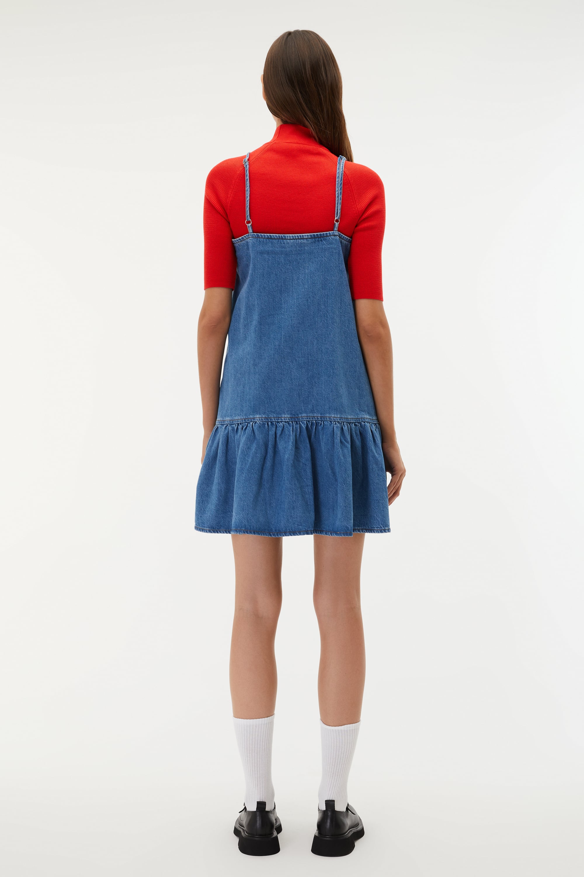 VOLANLI ASKILI MİNİ JEAN ELBİSE