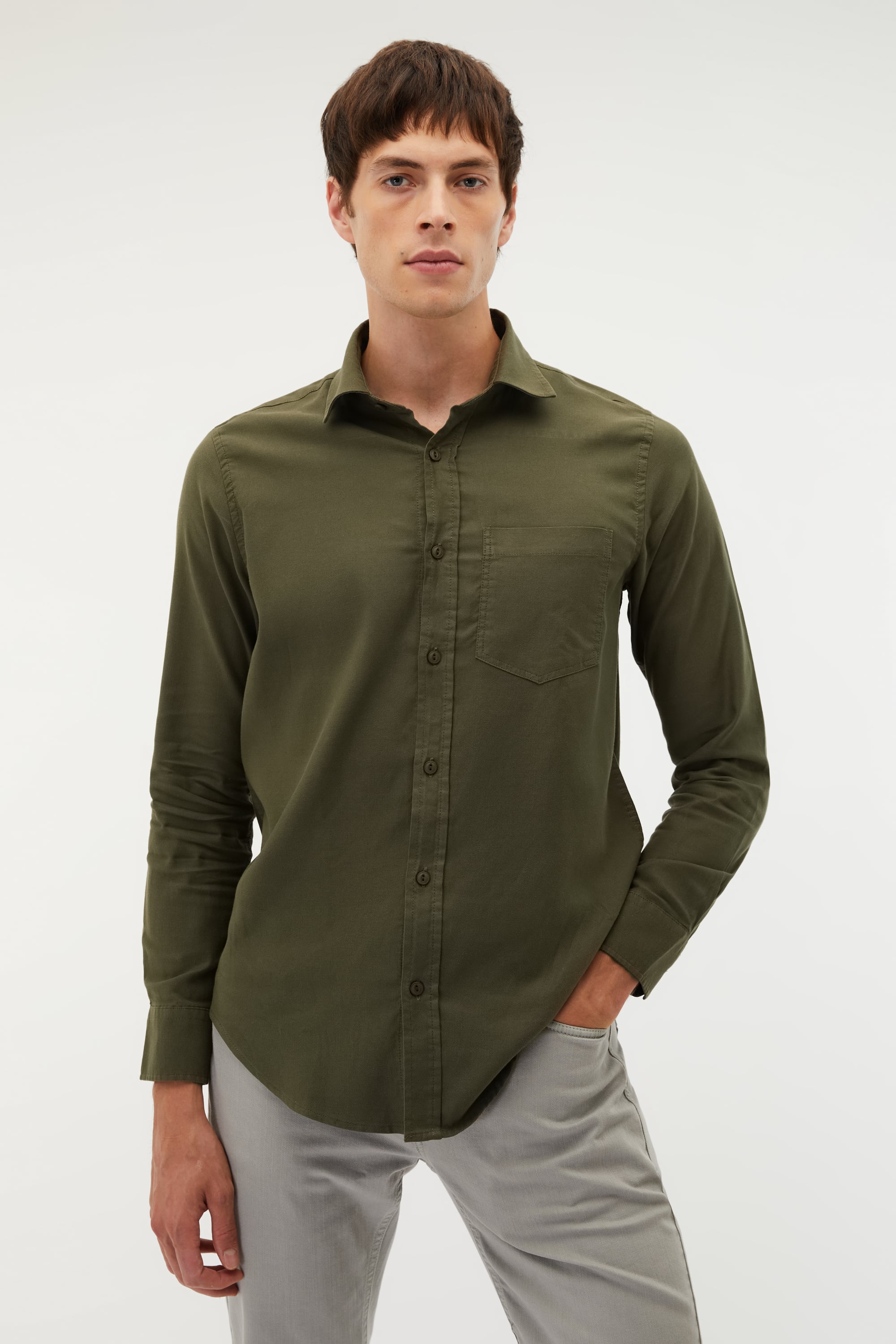 REGULAR FIT TEK CEPLİ UZUN KOLLU GÖMLEK