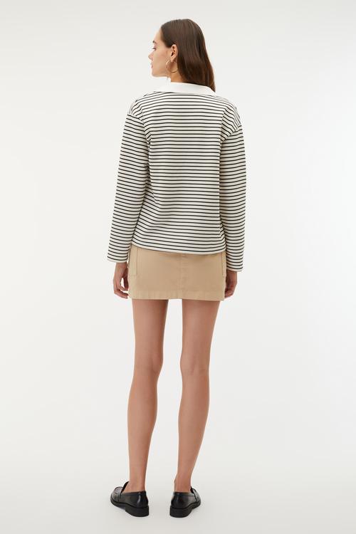  POLO YAKA ÇİZGİLİ SWEATSHIRT