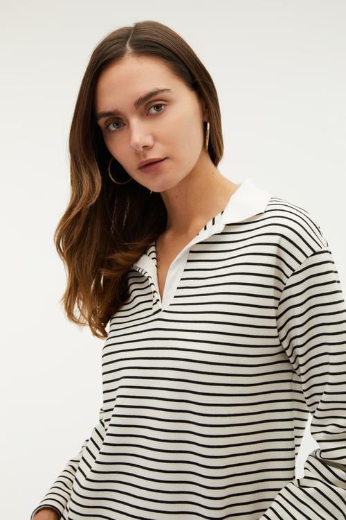  POLO YAKA ÇİZGİLİ SWEATSHIRT