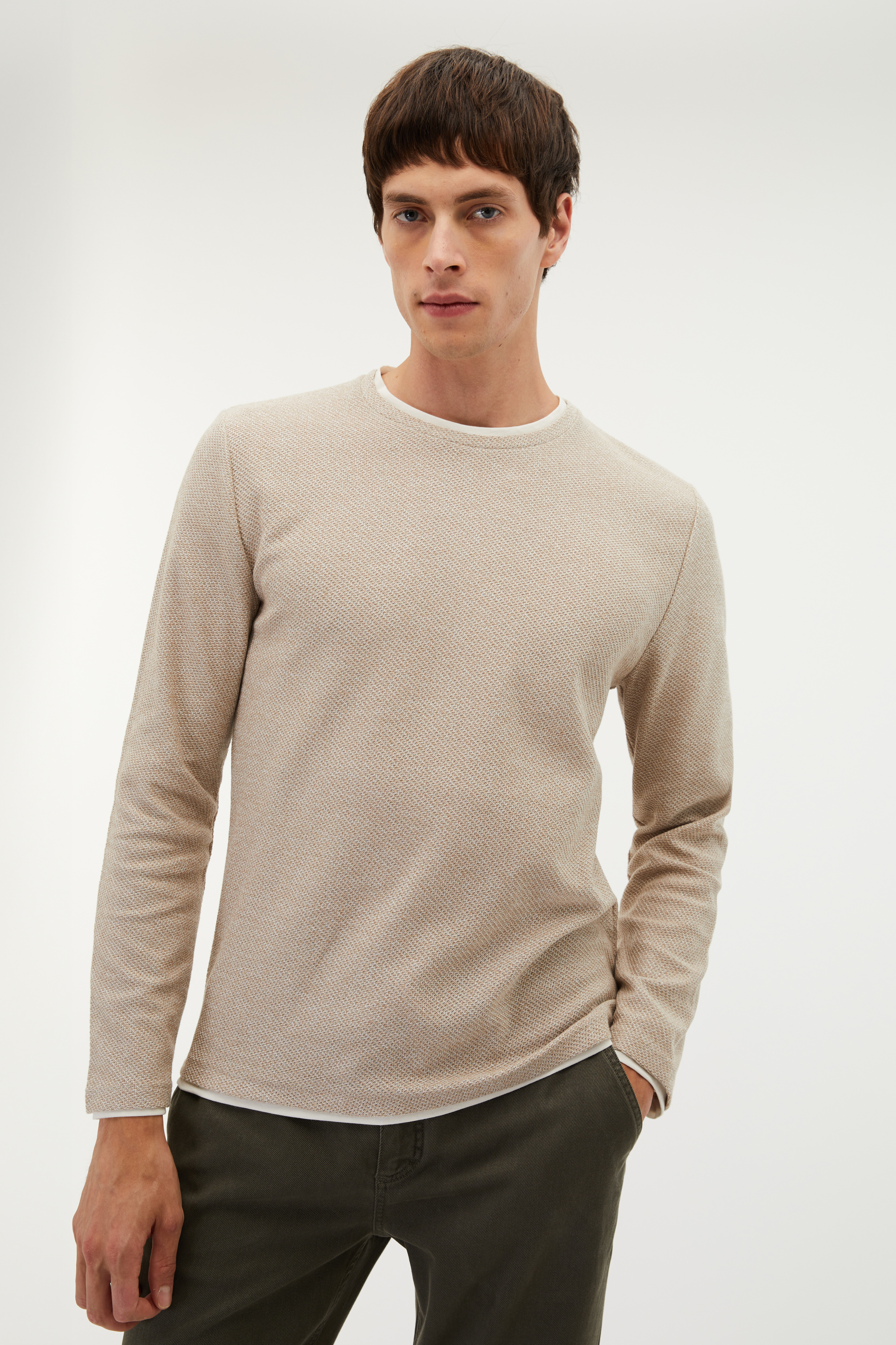 BİSİKLET YAKA TEKSTÜRLÜ KAZAK