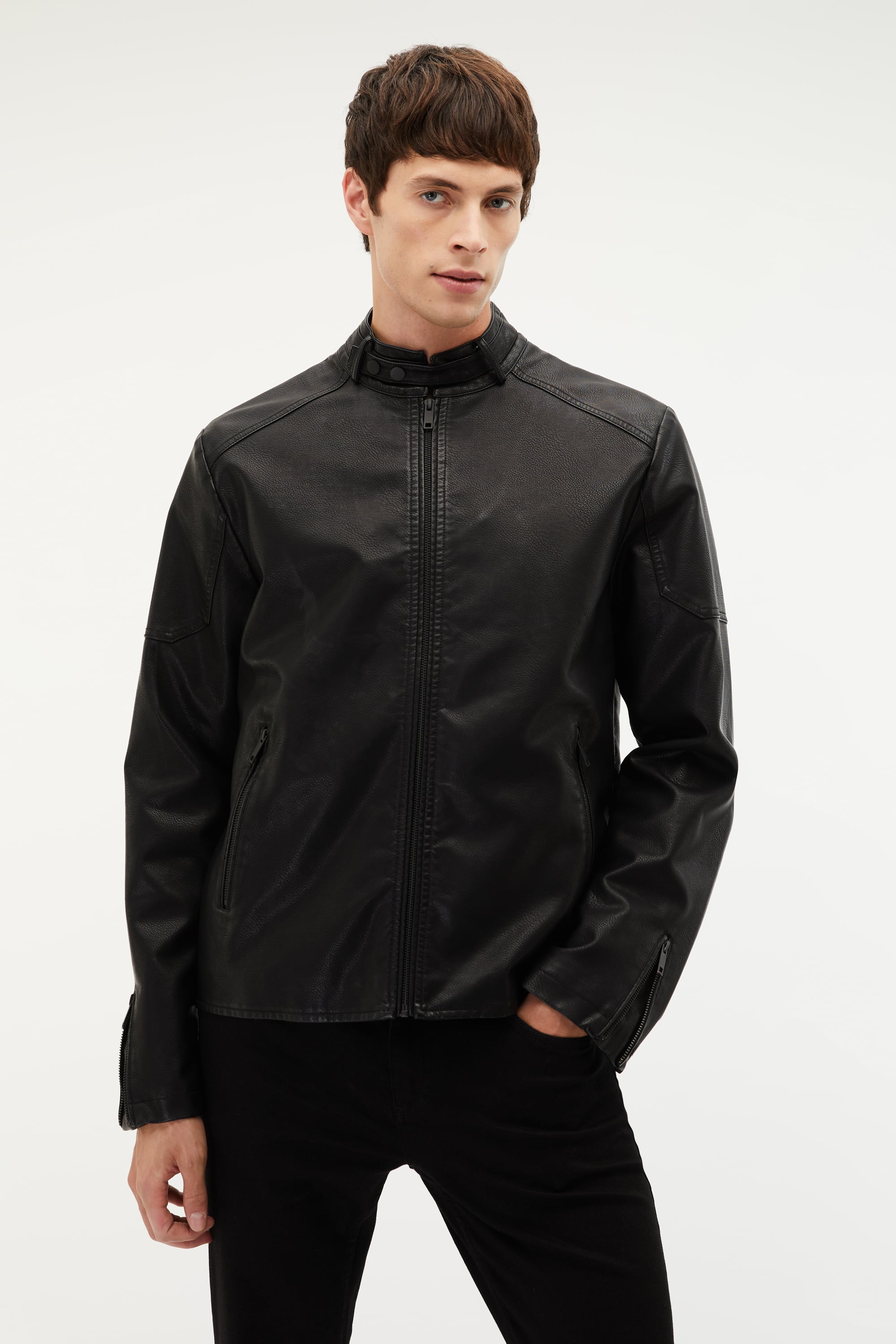 DERİ GÖRÜNÜMLÜ CEKET