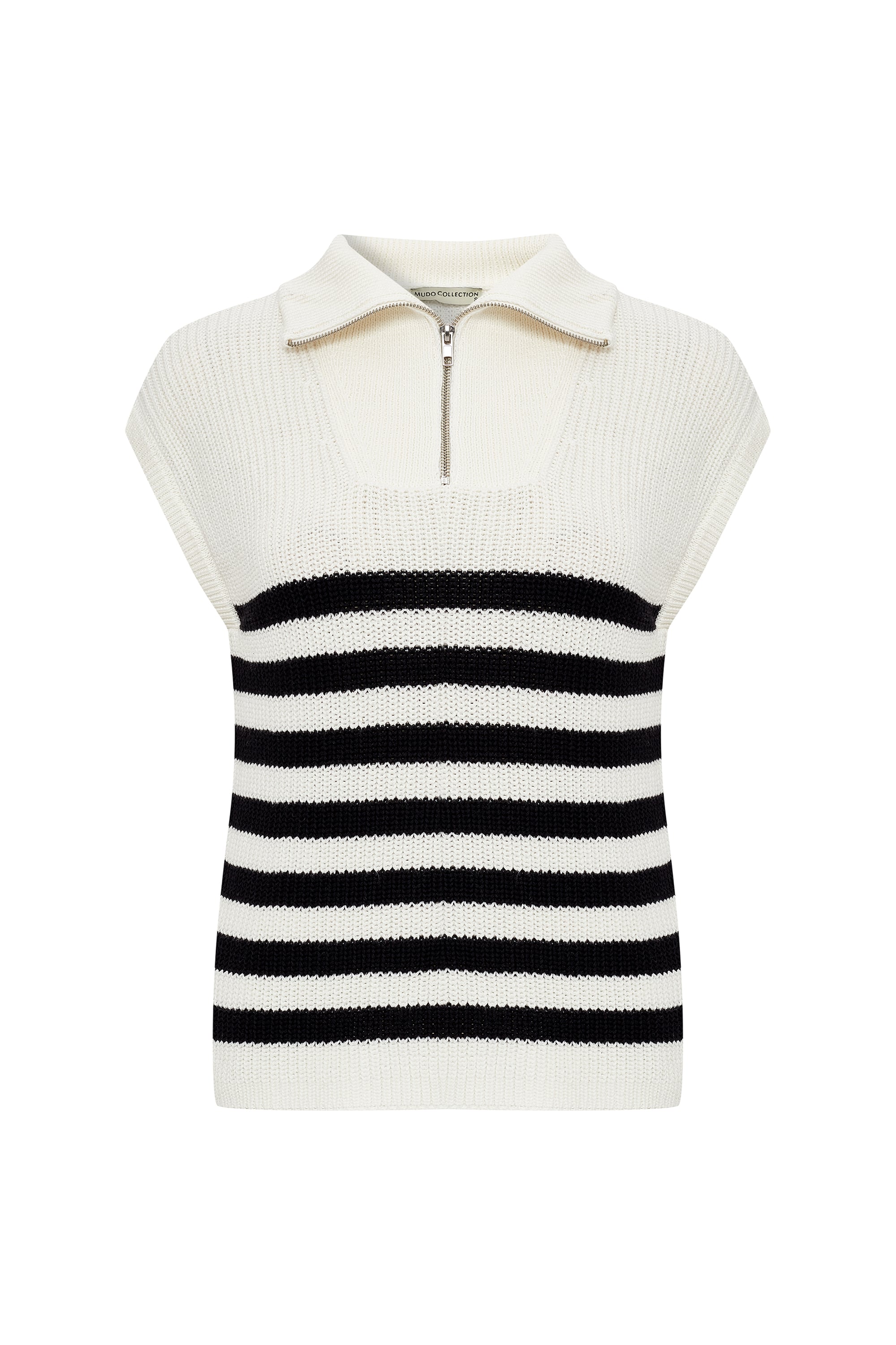 ÇİZGİLİ FERMUARLI YAKA SÜVETER