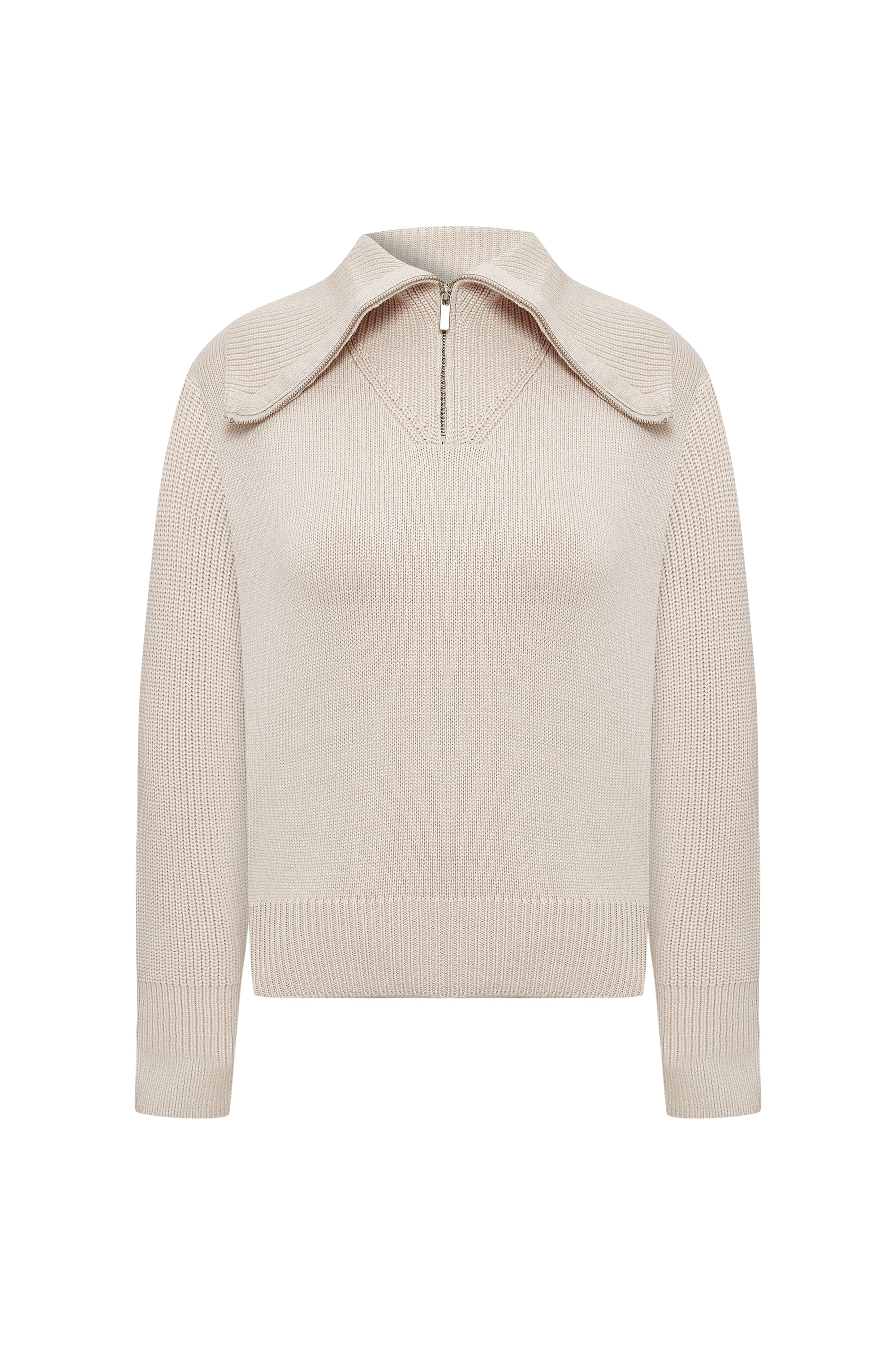 DİK YAKA FERMUARLI TRİKO KAZAK