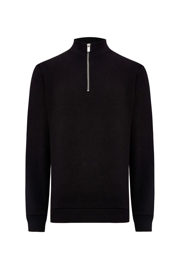 FERMUARLI DİK YAKA SWEATSHIRT