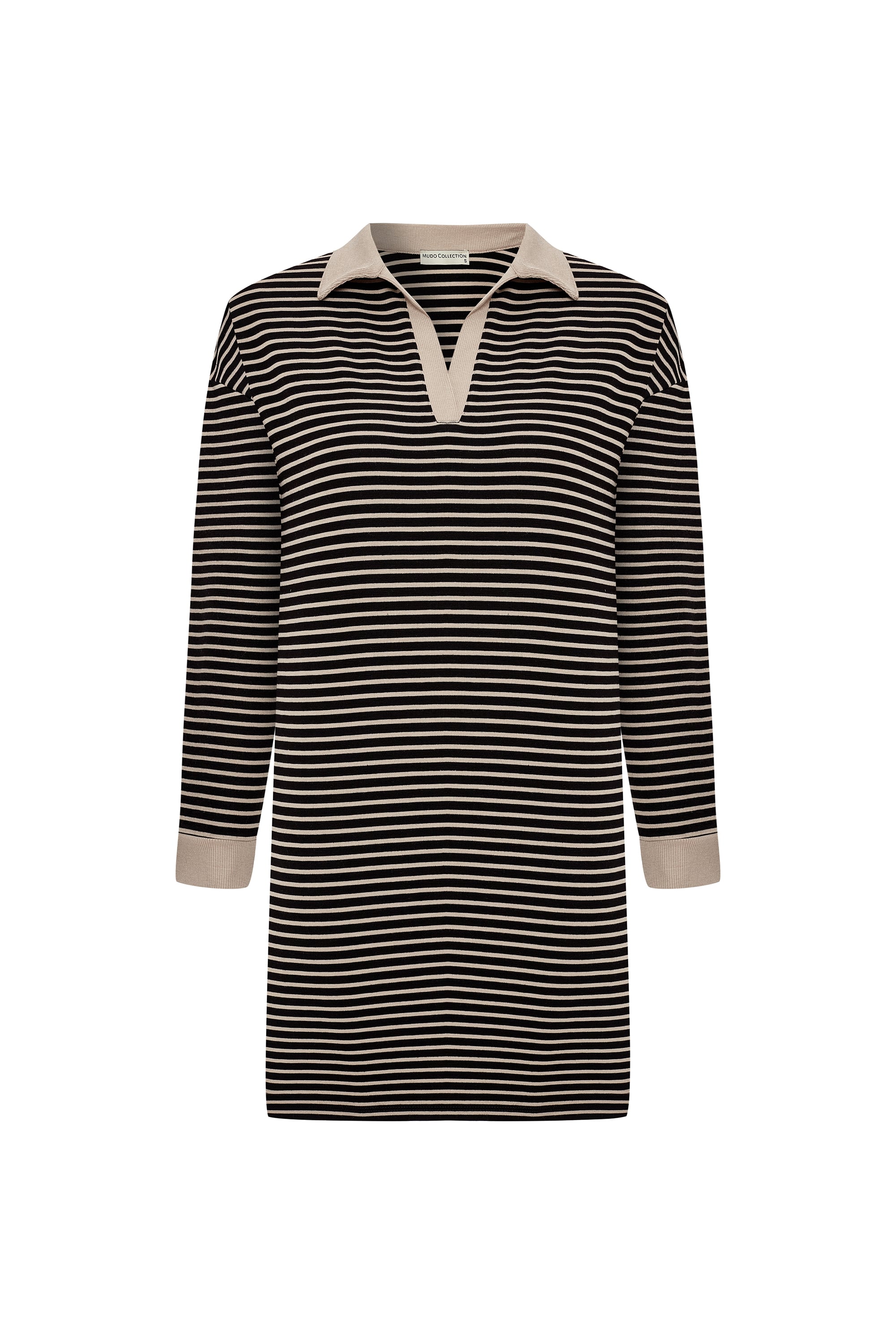 ÇİZGİLİ POLO YAKA MİNİ ELBİSE