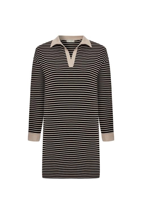  ÇİZGİLİ POLO YAKA MİNİ ELBİSE