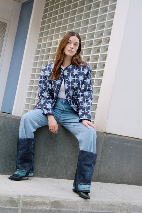 BASKILI CEPLİ KAPİTONE MONT CEKET