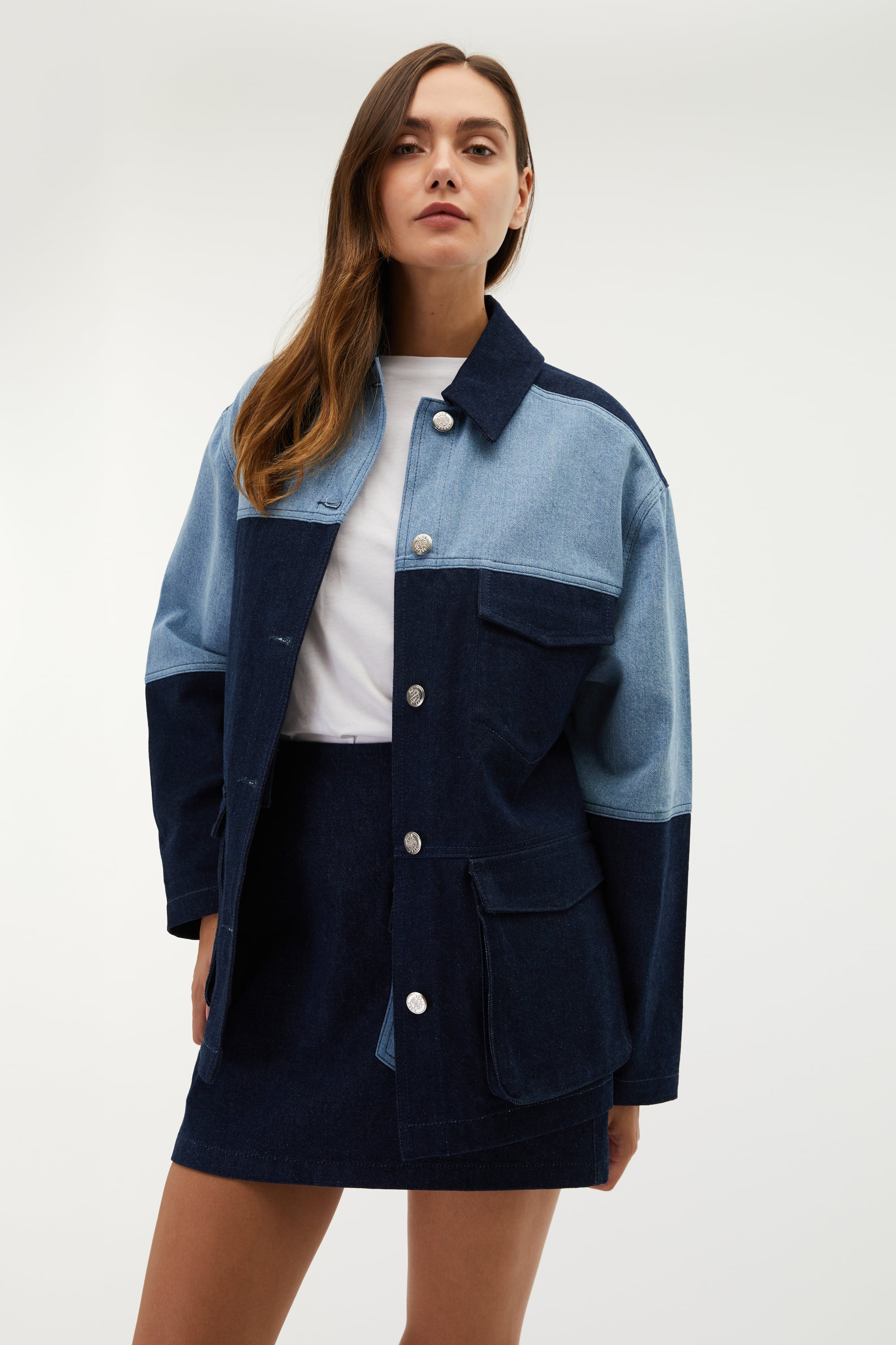 RENK BLOKLU OVERSIZE JEAN CEKET