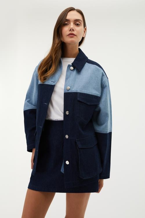  RENK BLOKLU OVERSIZE JEAN CEKET