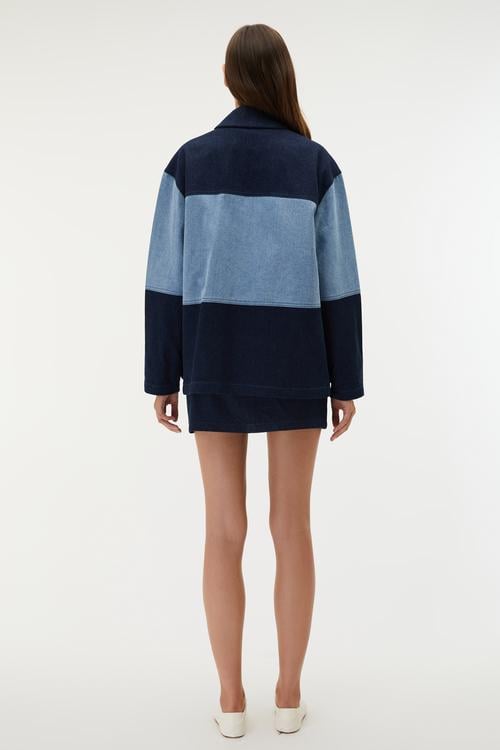  RENK BLOKLU OVERSIZE JEAN CEKET