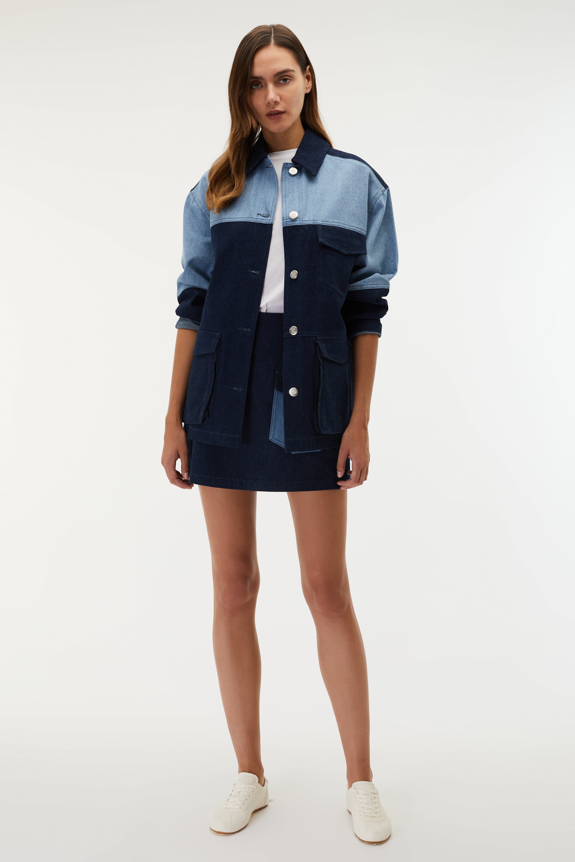 RENK BLOKLU OVERSIZE JEAN CEKET