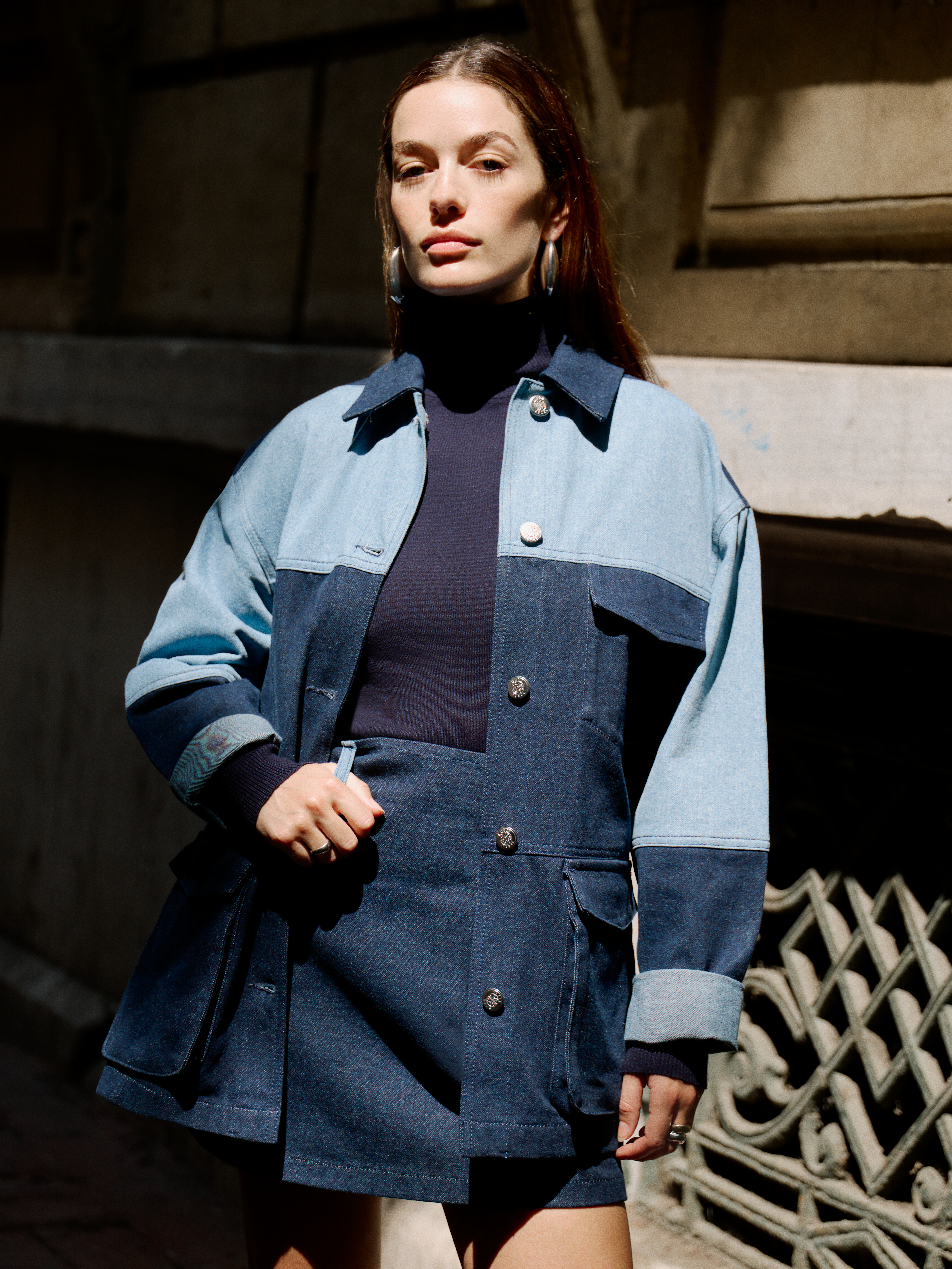 RENK BLOKLU OVERSIZE JEAN CEKET