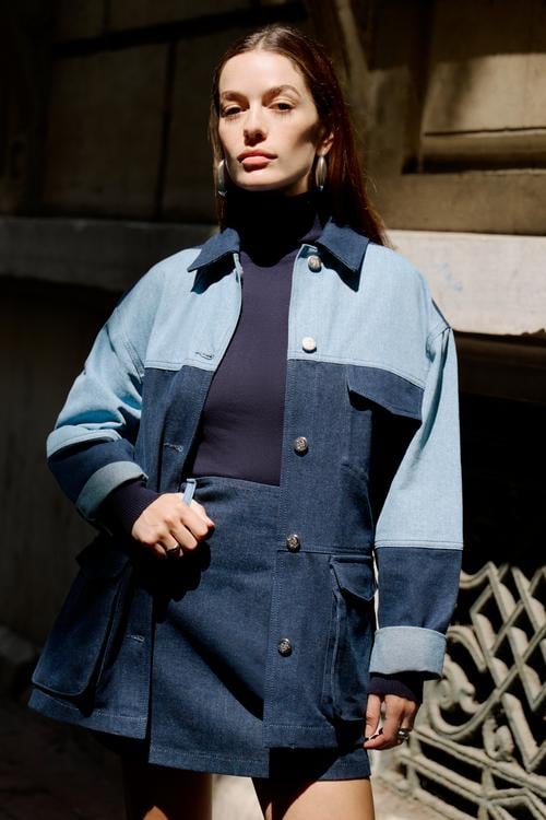  RENK BLOKLU OVERSIZE JEAN CEKET