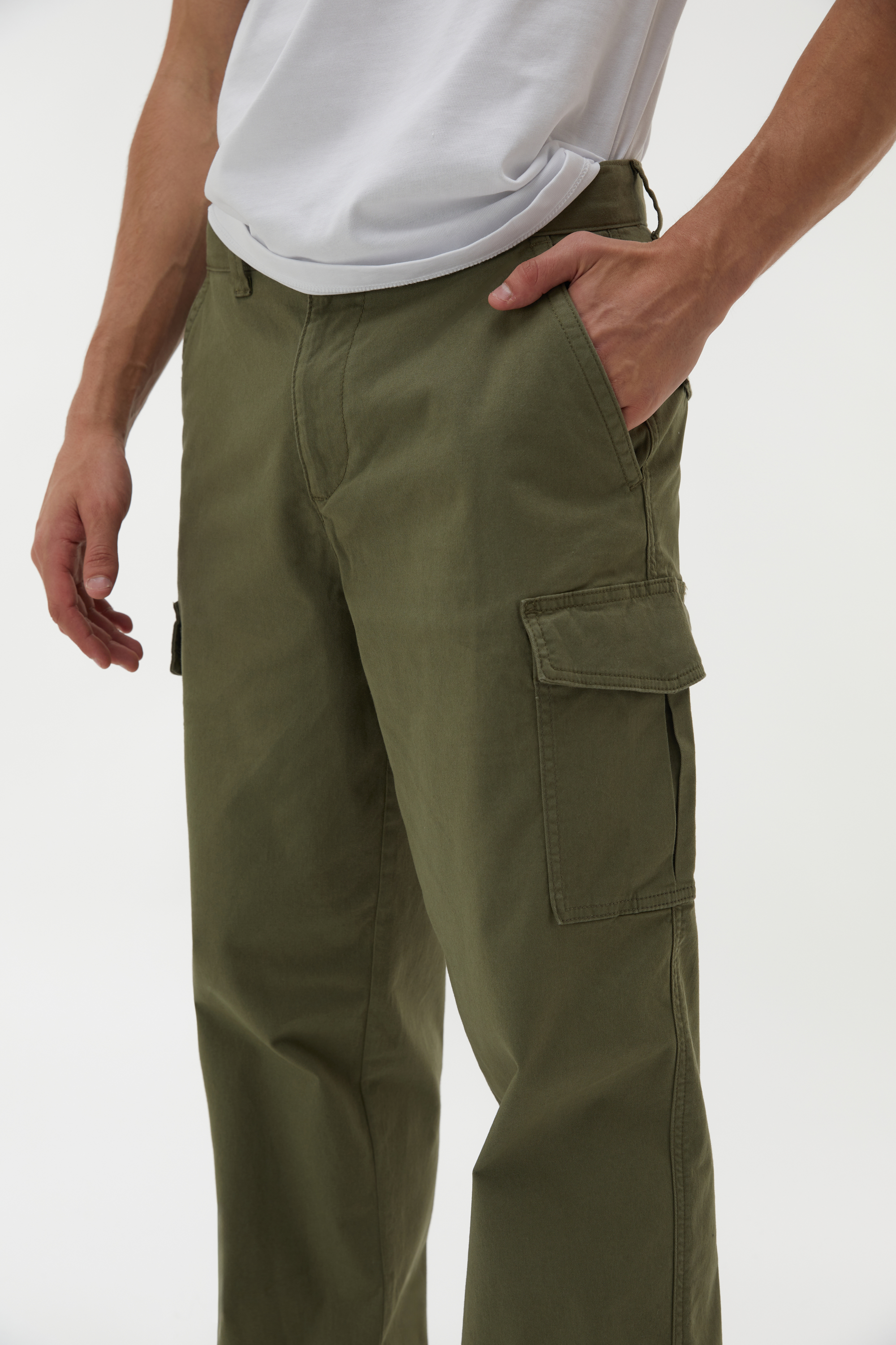 Erkek Haki Tapered Fit Cepli Pantolon