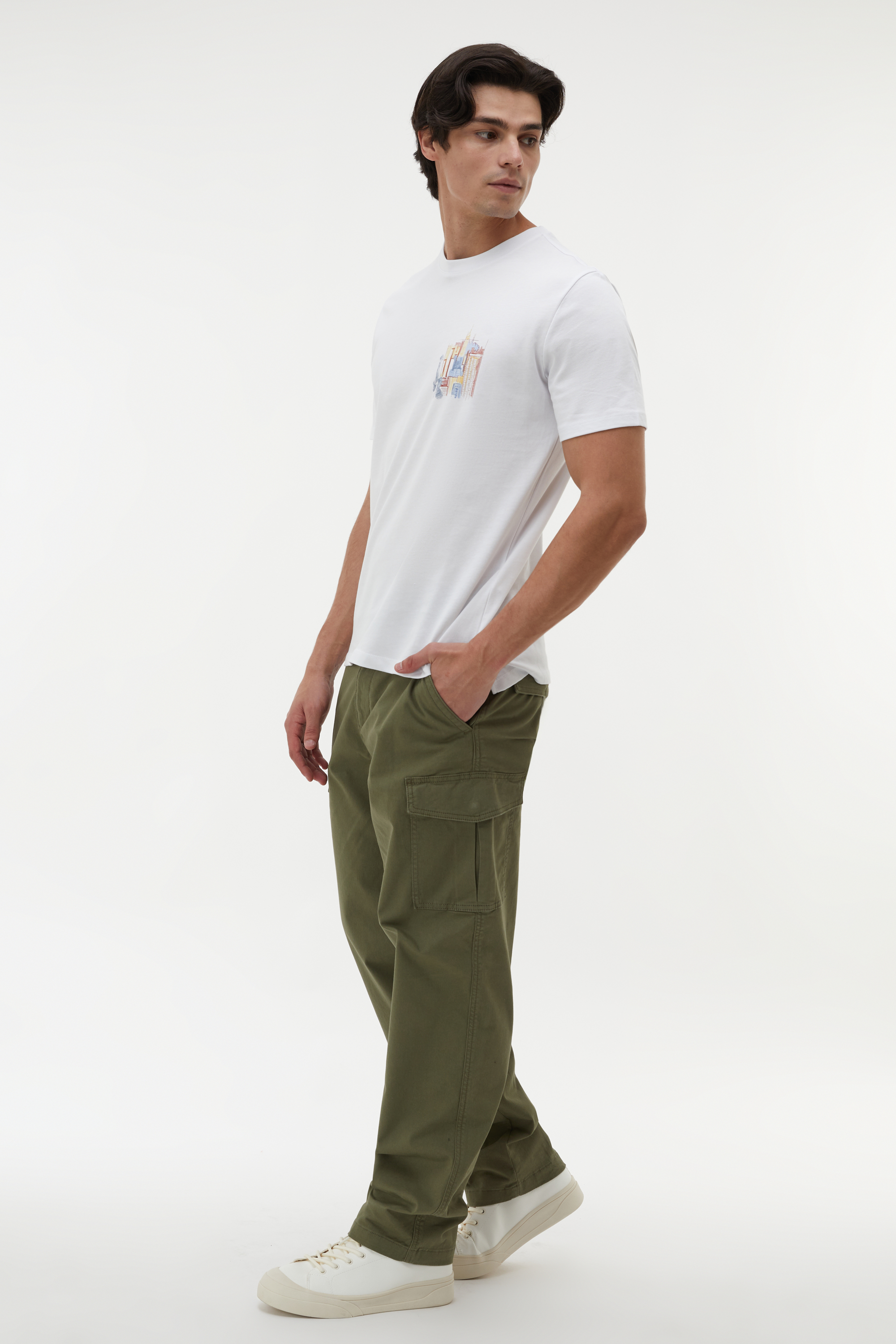 Erkek Haki Tapered Fit Cepli Pantolon