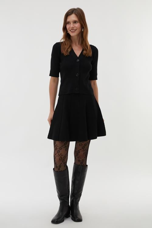  PİLELİ BELİ LASTİKLİ ETEK