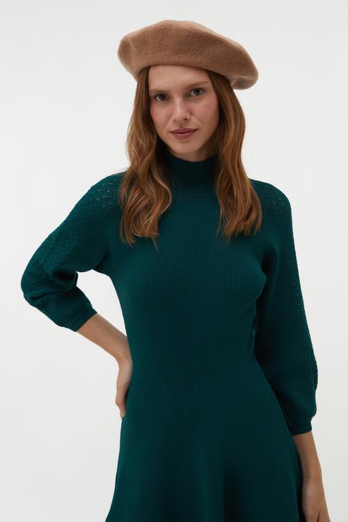  ÖRGÜ DETAYLI TRİKO KLOŞ MİDİ ELBİSE