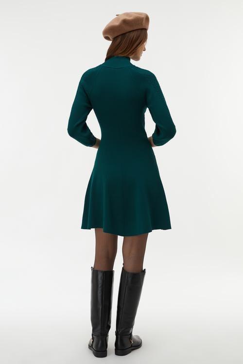  ÖRGÜ DETAYLI TRİKO KLOŞ MİDİ ELBİSE