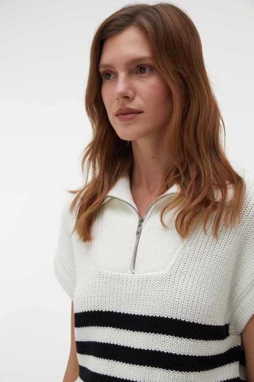ÇİZGİLİ FERMUARLI YAKA SÜVETER