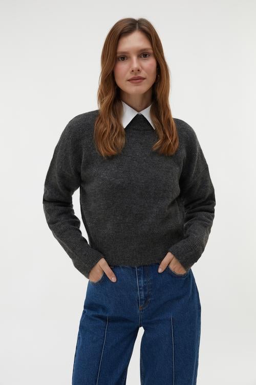 BİSİKLET YAKA CROP KAZAK