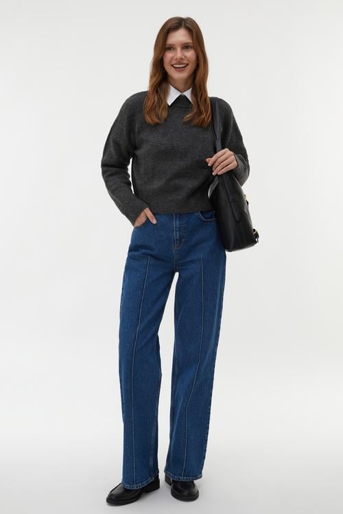 BİSİKLET YAKA CROP KAZAK