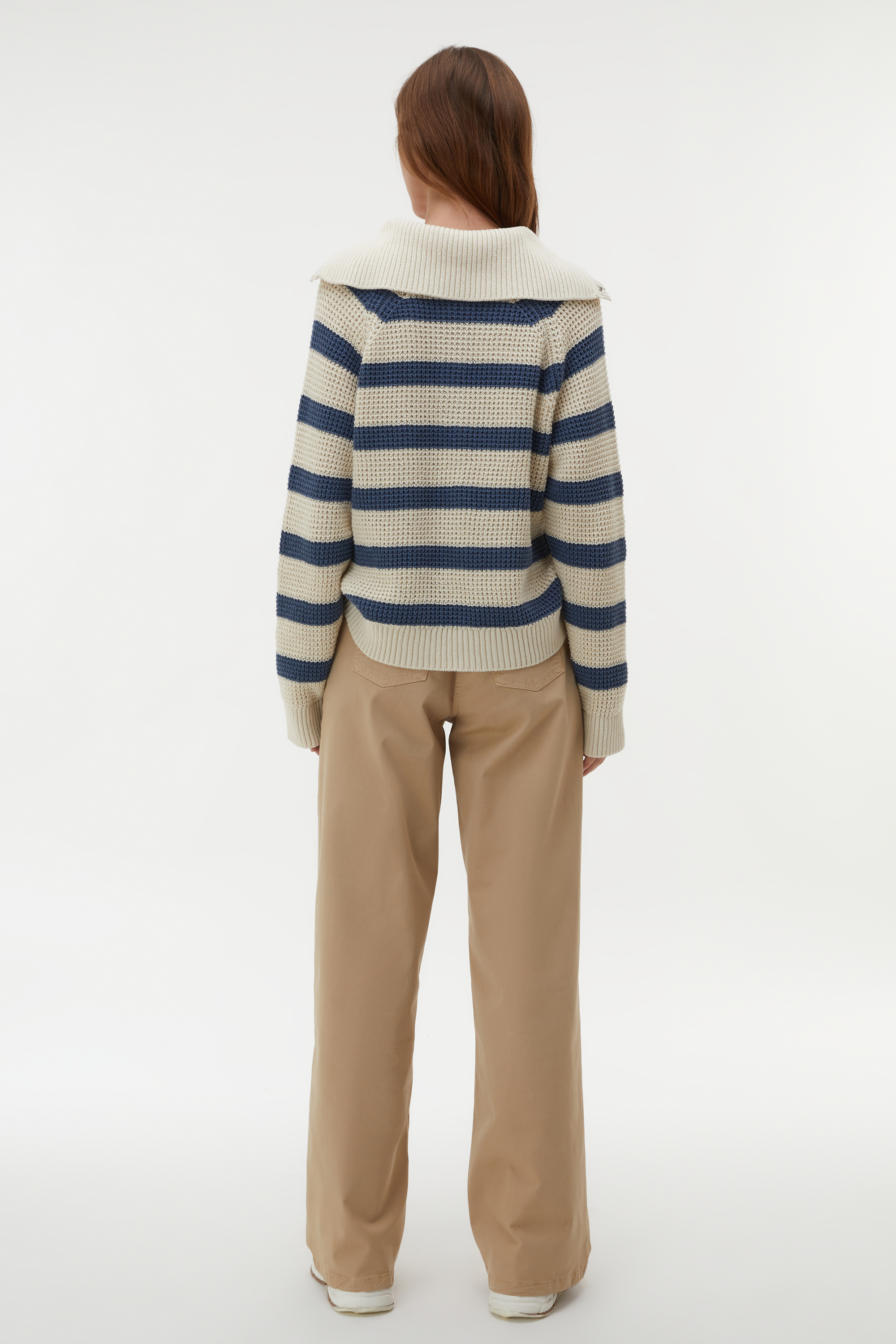 ÇİZGİLİ YAKA DETAYLI LOOSE FIT KAZAK