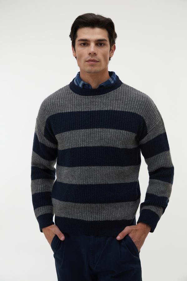 ÇİZGİLİ BİSİKLET YAKA KAZAK