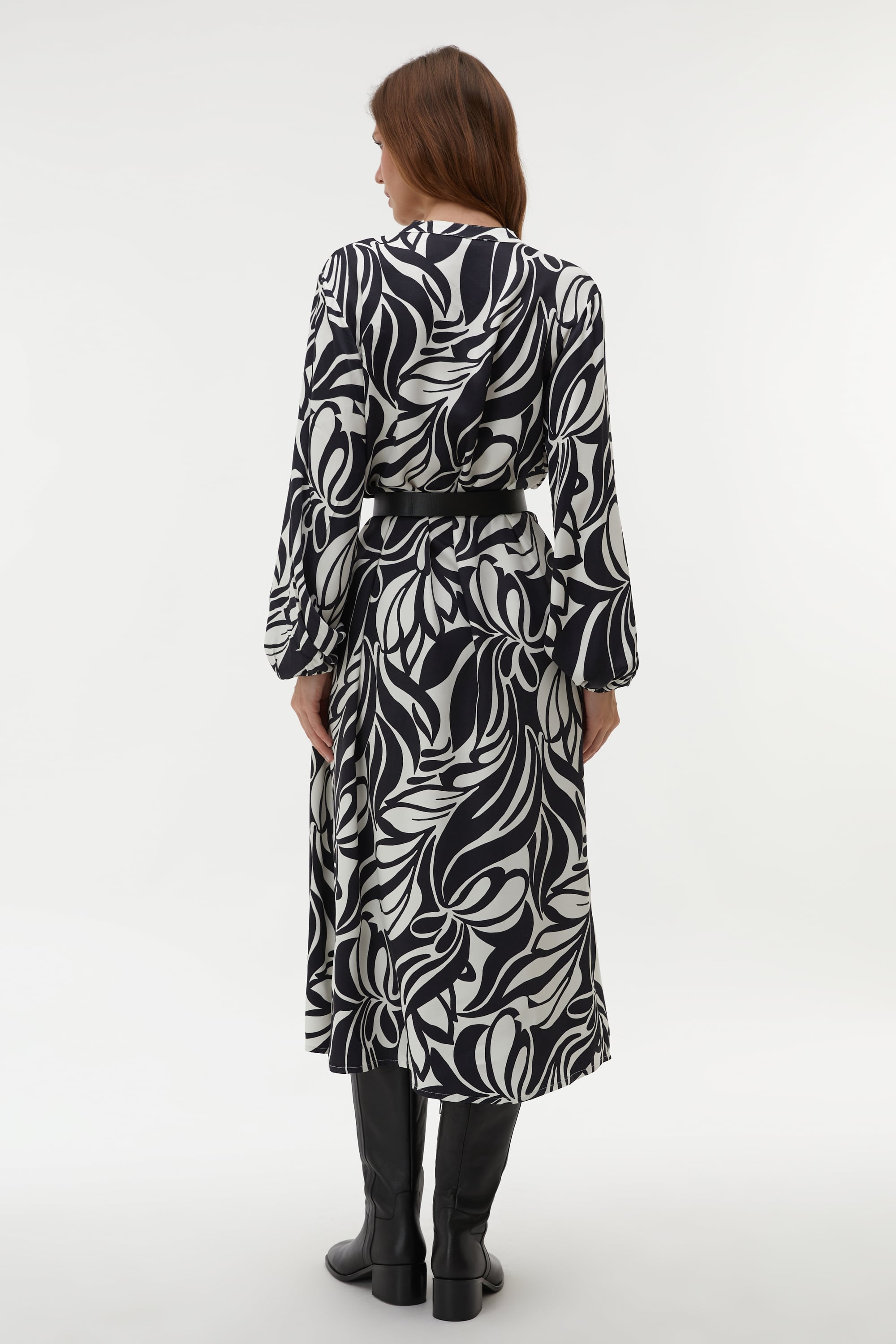 BASKILI MİDİ GÖMLEK ELBİSE