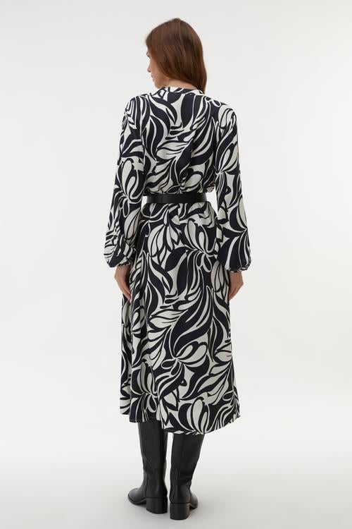 BASKILI MİDİ GÖMLEK ELBİSE