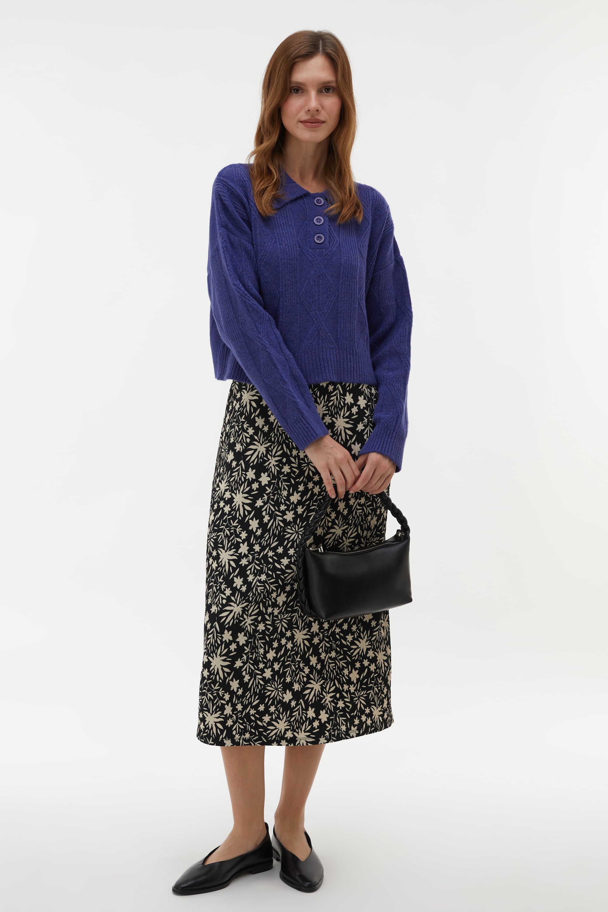 ÇİÇEK BASKILI A KESİM MİDİ ETEK