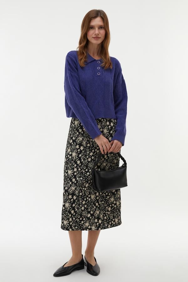 ÇİÇEK BASKILI A KESİM MİDİ ETEK