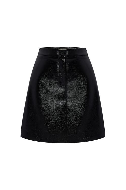  DERİ GÖRÜNÜMLÜ A FORM MİNİ ETEK