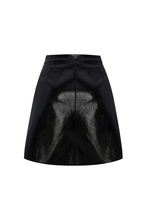  DERİ GÖRÜNÜMLÜ A FORM MİNİ ETEK