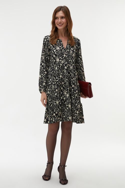 ÇİÇEK BASKILI A KESİM MİNİ ELBİSE