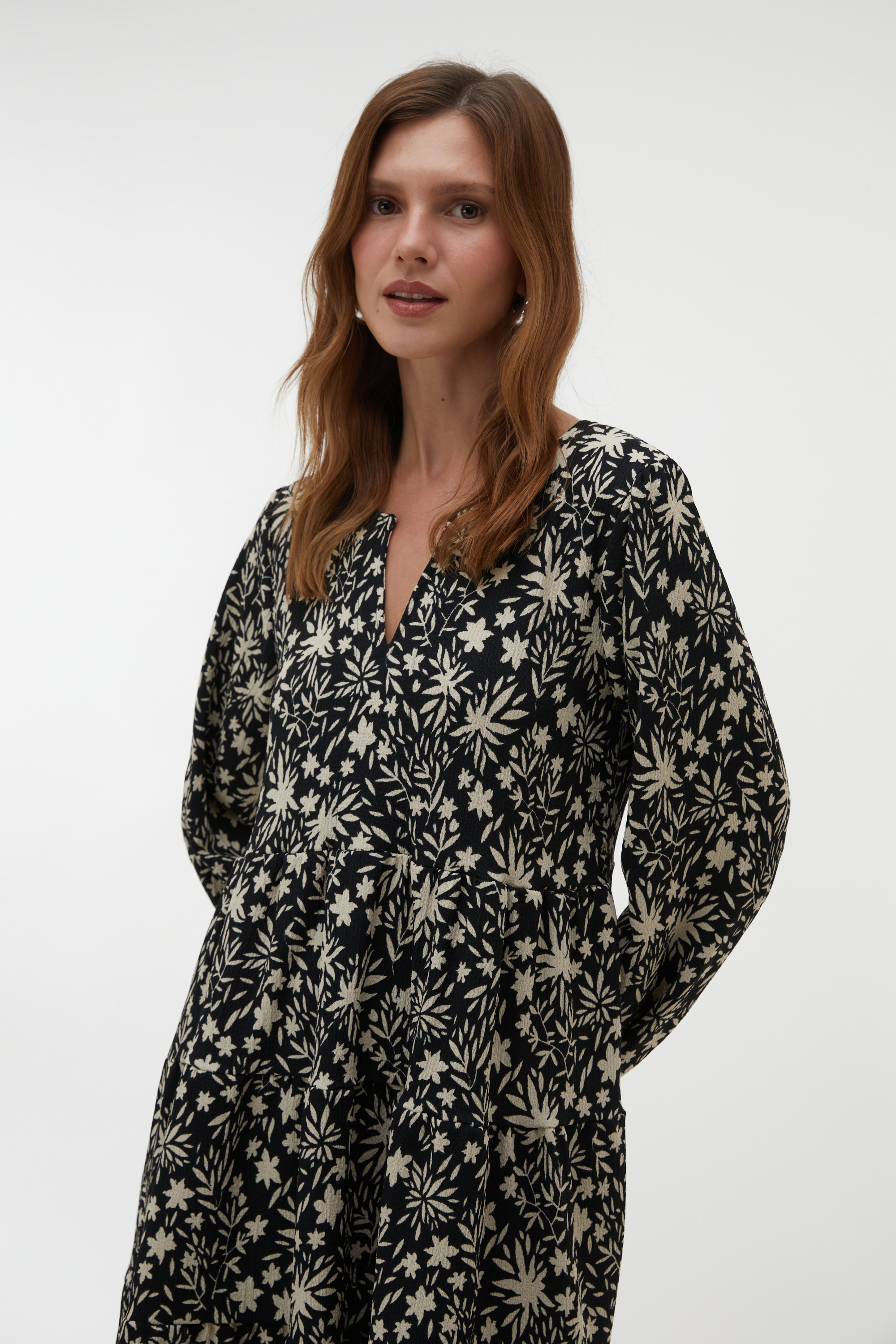 ÇİÇEK BASKILI A KESİM MİNİ ELBİSE