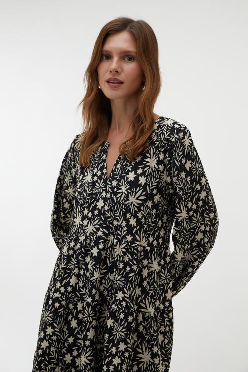 ÇİÇEK BASKILI A KESİM MİNİ ELBİSE