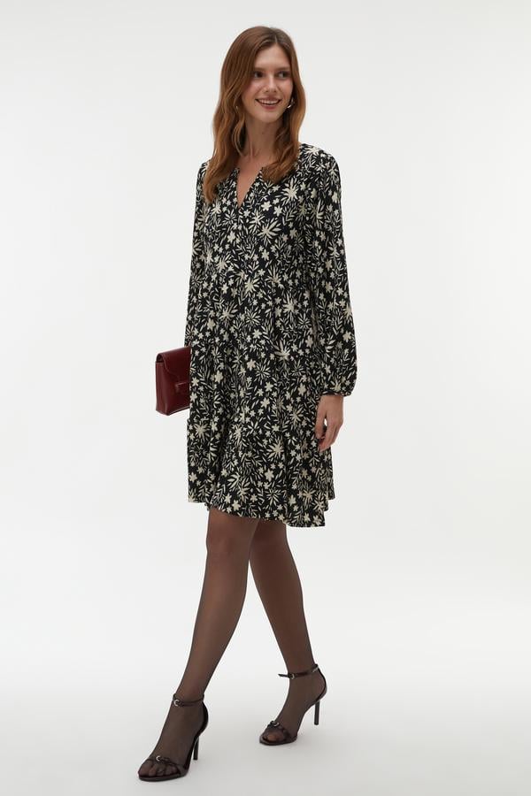 ÇİÇEK BASKILI A KESİM MİNİ ELBİSE