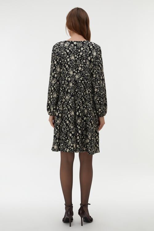 ÇİÇEK BASKILI A KESİM MİNİ ELBİSE