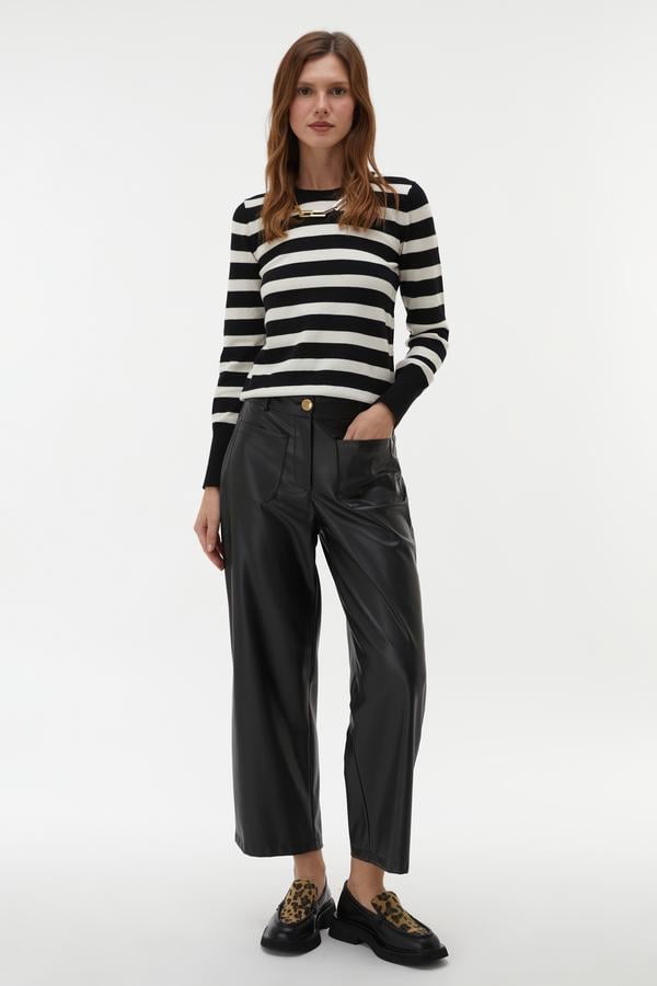 DERİ GÖRÜNÜMLÜ CROPPED FLARE PANTOLON