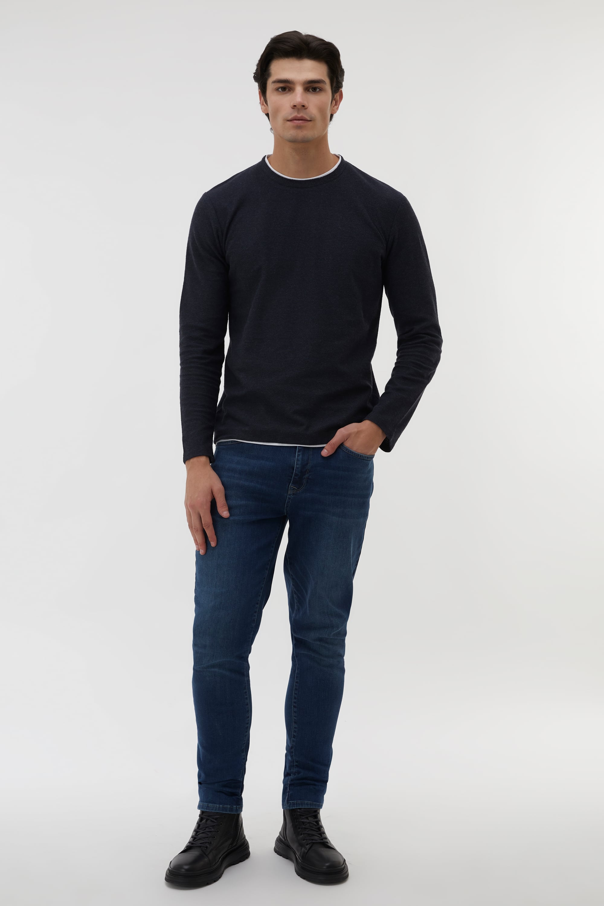 PAMUK KARIŞIMLI BİSİKLET YAKA SWEATSHIRT