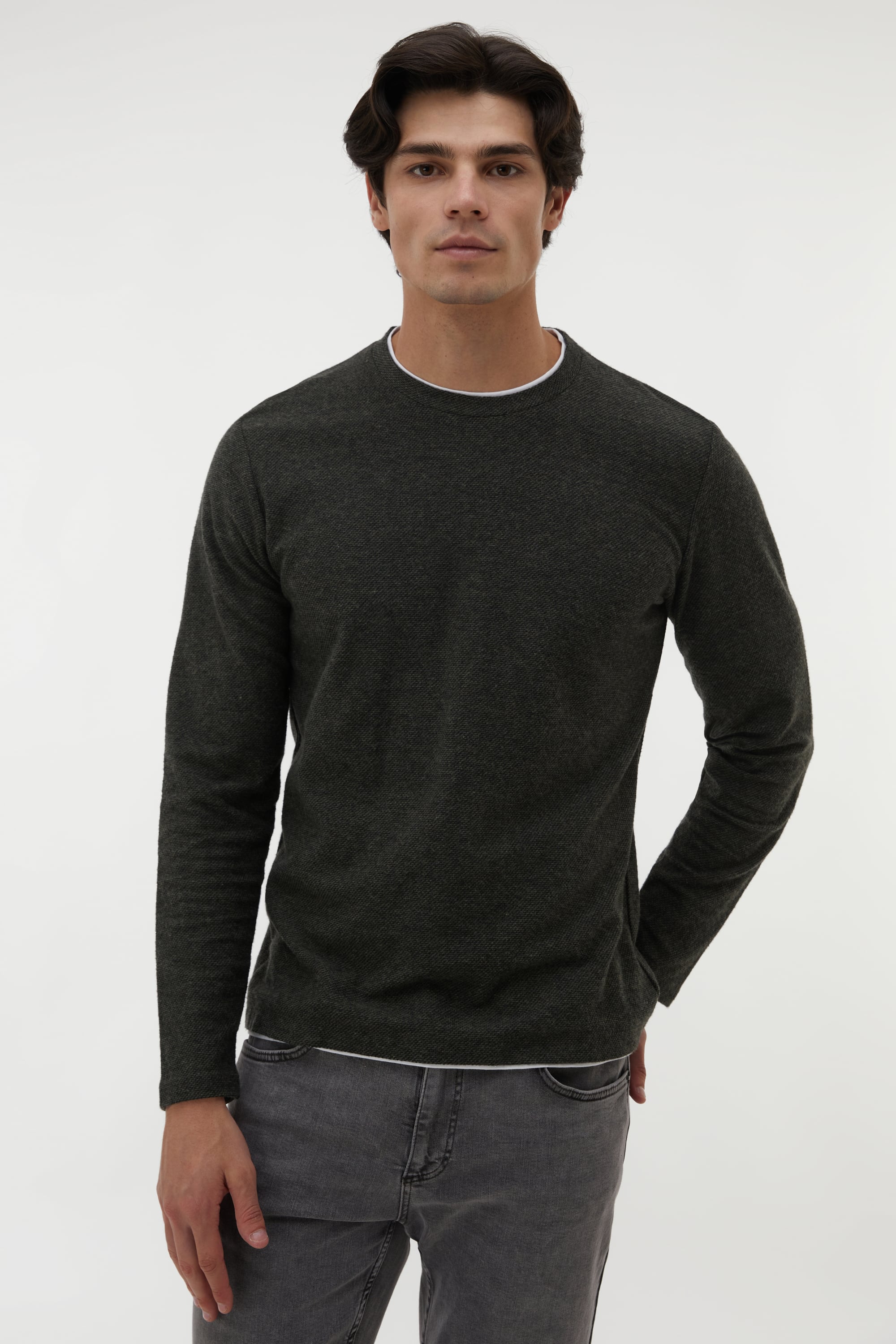 PAMUK KARIŞIMLI BİSİKLET YAKA SWEATSHIRT