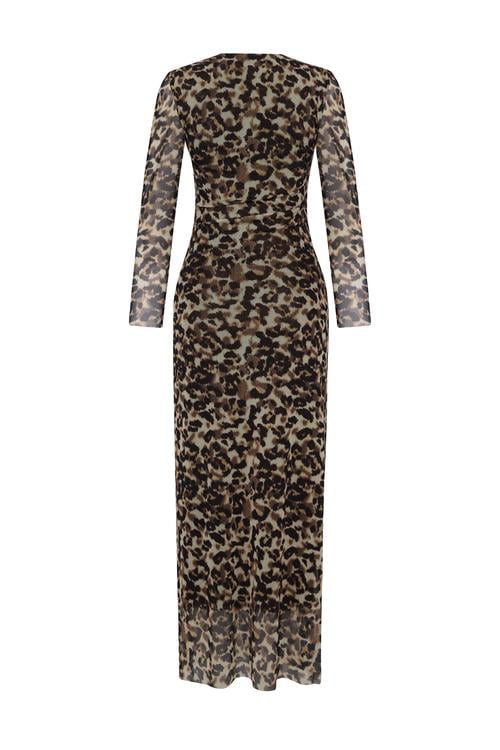  LEOPAR BASKILI MİDİ TÜL ELBİSE