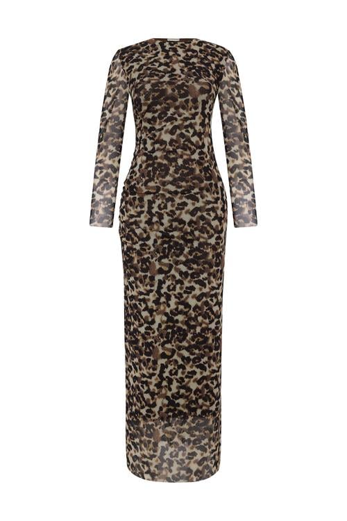 LEOPAR BASKILI MİDİ TÜL ELBİSE