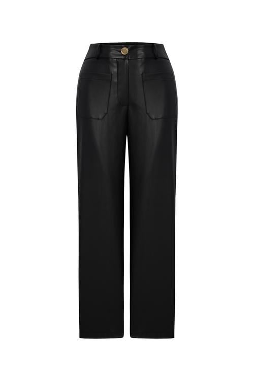  DERİ GÖRÜNÜMLÜ CROPPED FLARE PANTOLON